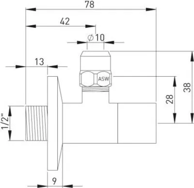 Produktbild von Universal Design-Eckventil 108678 1/2"x10mm, kantige Bauform, Messing verchromt