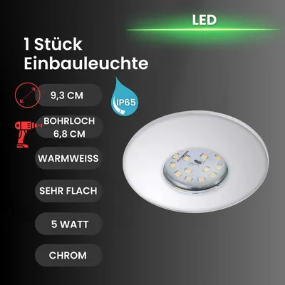 Produktbild von Briloner LED Einbauleuchte in Chrom als Set | IP65 400lm 5W 3000K