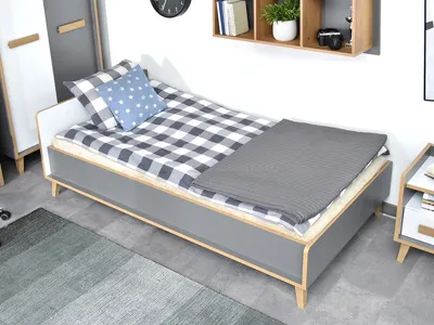 Zdjęcie produktu dla Łóżko pojedyncze 100x200 ANGELY - szary / biały