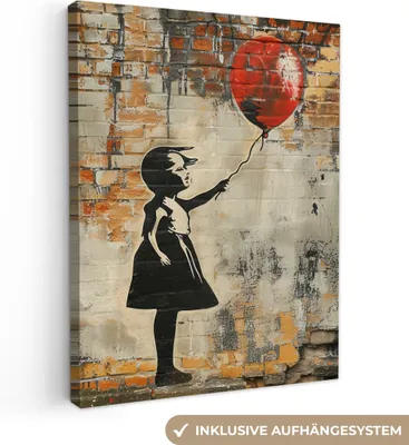 Produktbild von Wanddeko 60x80 cm - Banksy - Mädchen mit Luftballon, Wandbilder, Wanddeko Wohnzimmer