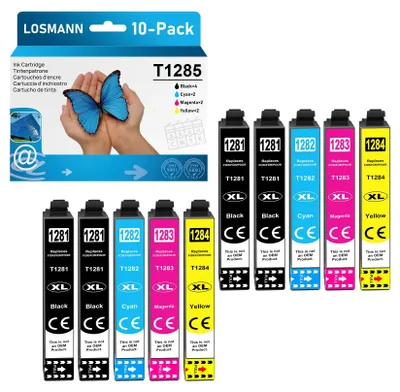 Image de Cartouches d'imprimante LOSMANN T1285 compatibles avec les modèles Epson T1281, T1282, T1283, T1284, pour les imprimantes Stylus SX235W, SX230, SX125, S22, SX130, SX420W, SX425W, SX430W, BX305FW, BX305F, SX440W, SX445W (lot de 10)
