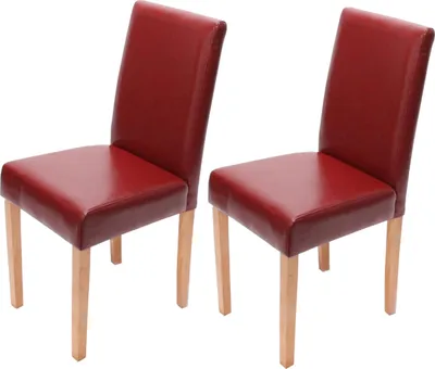 Immagine prodotto di set di 2 sedie per sala da pranzo Sedia da cucina Littau ~ pelle, rosso, gambe chiare