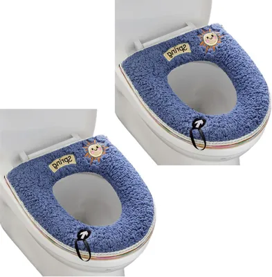 Productafbeelding van Toiletzitting Covers - Zachte Kussens - Comfort Verhogend - Wasbaar Met Lus - 2 Stuks - Blauw