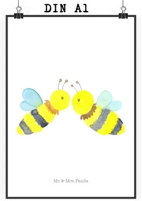 Produktbild von Mr. & Mrs. Panda Bild Biene Liebe DIN A1 - Weiß - Geschenk, Deko, Wandbild, Kunstdruck, drucke, wanddeko