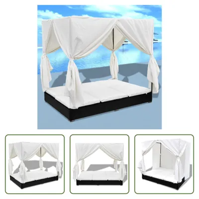 Produktbild von The Living Store Outdoor-Loungebett mit Vorhang Poly Rattan Schwarz