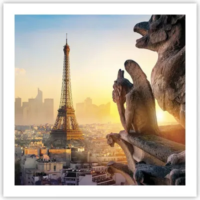 Produktbild von Poster - Poster ohne Rahmen - Wasserspeier Turm Eiffel - 60x60 cm - Wand Bild - Wanddeko - Wandbilder - Kunstposter - Wandposter - Bilder - Kunstdruck - Wanddekoration - Wandbild - P2XAC60x60-4633