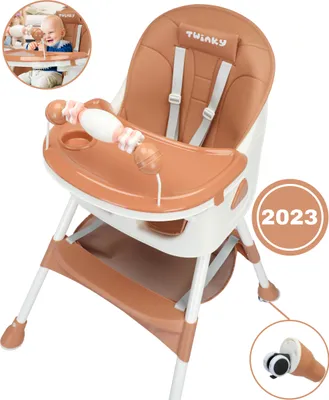 Produktbild von Twinky® Hochstuhl Baby MAXI - Braun - 2-in-1 Kinderhochstuhl - Klappbarer Esszimmerstuhl, Kinderwagen - Mitwachsstuhl und Babystuhl für Neugeborene