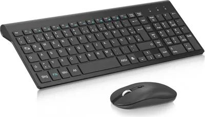 Produktbild von Tastatur Maus Set Kabellos, 2.4G Wiederaufladbare Kabellose Tastatur Ergonomisch Funktastatur QWERTZ Layout (Deutsch), Ultra Thin für Computer/Desktop