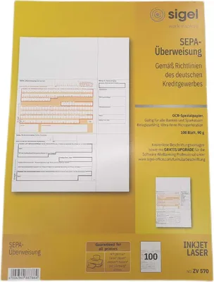 Produktbild von Sigel Zv570 Sepa Überweisungen A4 100 Blatt Überweisungsträger Zahlschein -- Papierlosglücklich