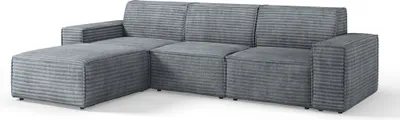 Obrázek produktu pro Rohová sedací souprava Chicago 290 cm - Sedací souprava s prémiovou látkou - Designová rohová sedací souprava, manšestrová látka, rohová sedací souprava ve tvaru L, levá (šedá - Tilia 90)