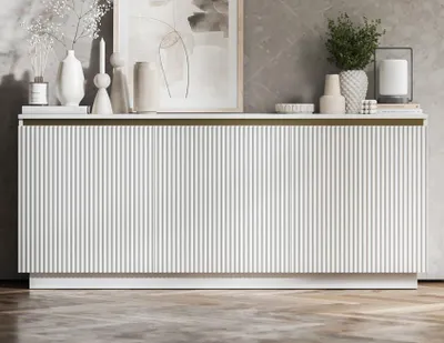 Produktbild von Kommode TV SELENE von Lindner Möbel – 166,8 x 35 x 71,4 cm - Farbe: Weiß matt - Italienische Tiefmattfolie