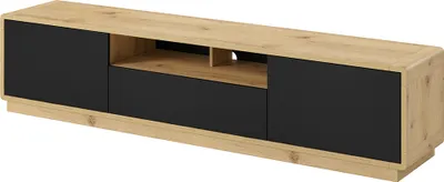 Produktbild von Lowboard Fernsehschrank Wohnzimmer modern ALBANY-83 in Taurus Eiche Nb. mit Absetzungen in schwarz matt, B/H/T: ca. 200/45/40 cm