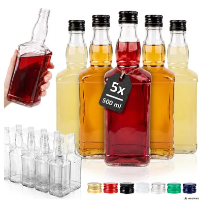 Zdjęcie produktu dla SUPERBUTELKI - 5x butelka szklana DANIELS 500ml do whisky, na brandy, koniak, nalewki