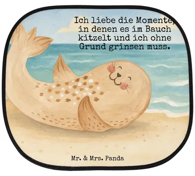 Produktbild von Mr. & Mrs. Panda Sonnenblende Auto Robbe Liegen Design - Weiß - Geschenk, Sonnenschutz Fürs, Nordsee, für Autoscheiben, Strand, Seehund, Ostsee, Lustige Sprüche, Lachen