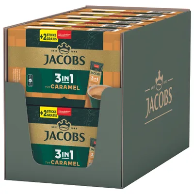 Produktbild von JACOBS Löskaffee 3in1 Typ Caramel 12x 10+2 Getränke Sticks löslicher Kaffee
