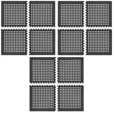 Produktbild von 12x Bodenschutzmatte für Vorzelt, Camping, Pool Gummi Fliesen mit Ablauf Löchern, 1,1cm dick, Puzzle Stecksystem, 4,2m²