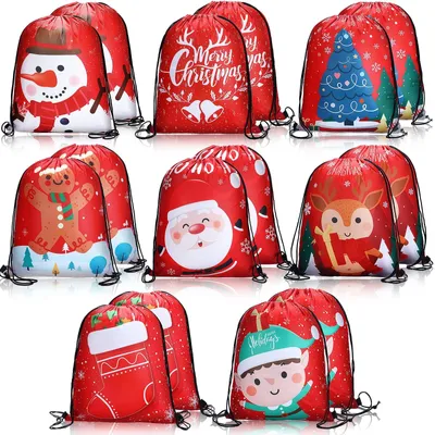 Image de Lot de 16 sacs cadeaux de Noël avec cordon pour l'emballage