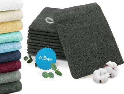 Produktbild von 10er-Set Waschhandschuhe, Baumwolle, 16x21 cm, 400g/qm, anthrazit (dunkelgrau)