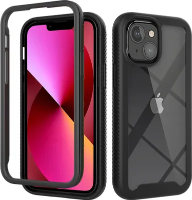 Produktbild von iPhone 13 Hülle, Hybrid Transparente Rückseite Robust TPU Bumper Rutschfest Stoßfest Ganzkörper Schutzhülle für iPhone 13 Schwarz