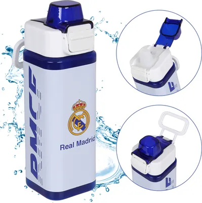 Produktbild von Real Madrid Blau-weiße Flasche mit Mundstück und Griff, Schulflasche für Jungen 500ml