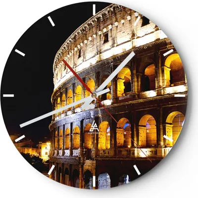 Produktbild von Wanduhr - Rund - Glasuhr - Coloseum Rom Architektur - 30x30cm - Schleichendes Uhrwerk - Lautlos - zum Aufhängen bereit - Dekoration Modern - Wanddekoration aus Glas - C3AR30x30-1334