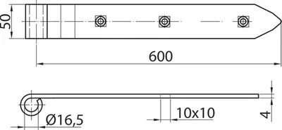 Produktbild von Verstärktes Scharnierband 600/50 mm, schwarz, ohne Haken, Durchmesser 16 mm
