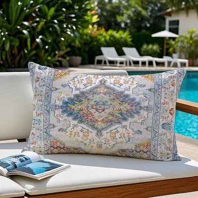 Obrázok produktu pre Sada vonkajších vankúšov Boho odolných voči poveternostným vplyvom, 30 x 50 cm, béžové dekoratívne vankúše do obývačky, spálne a záhrady