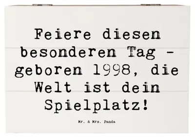 Produktbild von Mr. & Mrs. Panda Box Spruch 1998 Geburtstag 22 x 15 cm - Weiß - Geschenk, Schatzkiste, Happy Birthday, Geschenkbox, feiern, Geburtstagsgeschenk, Geboren, schatztruhe