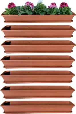 Produktbild von 6er Blumenkasten Set Balkonkasten Pflanzkasten Terracotta mit Bewässerungssystem und Balkonkasten Untersetzer 100cm
