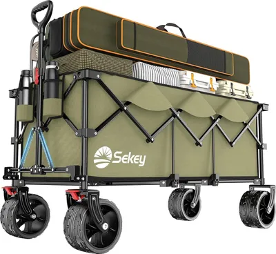 Produktbild von Faltbarer Bollerwagen 300L 150KG Tragfähigkeit - 17x10 cm - Extra Breite Reifen - Für Alle Terrains - Patentiertes Faltmechanismus - XXXL-Super 4013 Schwarz Bollerwagen