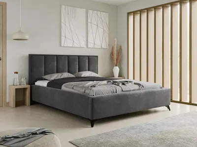 Produktbild von Polsterbett LARA 120x200 mit Bettkasten | Metallrahmen Lattenrost inklusive Weicher Samt Stoff Dunkelgrau Modernes Design Kopfteil Stabil Ohne Matratz