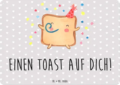 Produktbild von Mr. & Mrs. Panda Schild Toast Party DIN A6 - Grau Pastell - Geschenk, für Frauen, Jahrestag, Valentinstag, Freundin, Magnetschild, tafel, Hochzeitstag, Wandbild