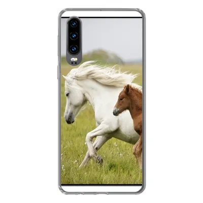 Produktbild von MuchoWow® Handyhülle Schutzhülle Hülle für Huawei P30 Pferde - Tiere - Gras Silikon Softcase Handy Hülle - Kartenbesitzer