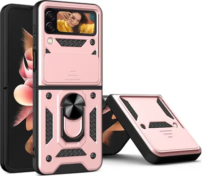 Produktbild von Samsung Galaxy Z Flip4 Hülle mit Magnetische Ring Ständer Halter Dia Kameraschutz TPU Bumper Silikon Schutzhülle für Samsung Galaxy Z Flip 4 5G Rosa