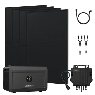 Produktbild von Powerness Balkonkraftwerk mit Speiche Growatt NOAH 2000 mit NEO-800W Mikrowechselrichter & 4x 450W  Full Black Bifazial Solarmodule (0% MwSt)
