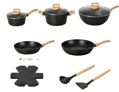 Immagine prodotto di Set di pentole e padelle, rivestimento antiaderente, costruzione robusta, set da 14 pezzi