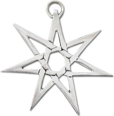 Produktbild von Heptagramm Schmuck Anhänger versilbert mit Kette Satinbeutel 31 mm