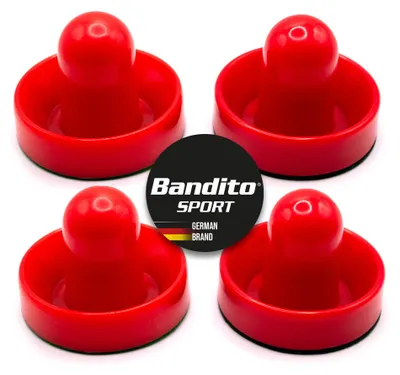 Produktbild von Bandito Airhockey Pusher Mini-Spielgriff Standard, in 75 mm Ø mit Filzunterlage und Kinder Fingerschutz-Rand, Puck-Schieber, Tischhockey Griff-Drücker, 4 St. Set