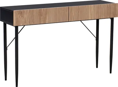 Produktbild von BELIANI Konsolentisch Schwarz MDF Naturfarbene Esche Holz Gerippte Front 2 Schubladen Moderner Flur Schlafzimmer