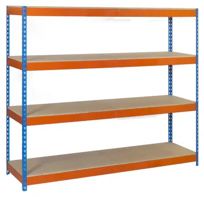 Image de Etagère Sans Vis Simonforte 2406-4 Chipboard Bleu/orang/bois Bleu/orange/bois 2000x2400x600 - Simonrack