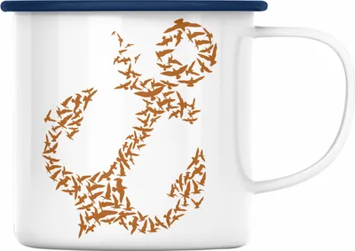 Produktbild von Trendation - Emaille Tasse für Segler Geschenke Männer Emaille Tasse Geschenkideen Zubehör Gadgeds Segeln Lustig Anker Grafik Kapitän (Blau)