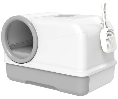 Produktbild von Katzentoilette mit Deckel Schaufel ausziehbares Tablett 2 Aktivkohlefilter für Katzen bis 5 kg 59x39,5x39,5cm Weiß+Grau