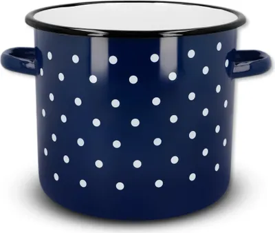 Produktbild von Kuketo | Olkusz Emaille Kochtopf 7 L – 22 cm Hoher Granatblauer Topf Mit Weißen Punkten – Für Induktion & Gas – Robust & Hygienisch