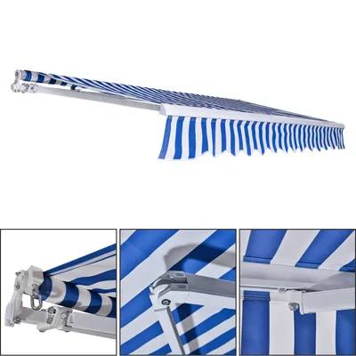 Obrázek produktu pro Kloubová markýza 250 x 200 cm, zatahovací markýza, sluneční clona, balkonová markýza, kloubová markýza, kloubová sluneční clona, modrá/bílá