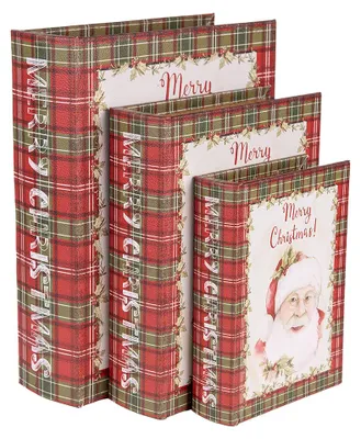 Produktbild von Clayre & Eef Aufbewahrungsbox 3er Set Bücher 27x22x7 / 22x17x6 / 17x12x4 cm Rot Weiß MDF Weihnachtsmann