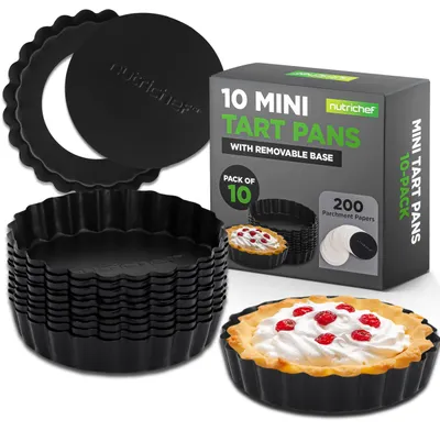 Image de NutriChef Set Tarteform – 10 moules à mini-tartelettes, diamètre 10 cm, avec fond amovible en acier