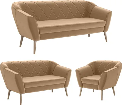 Produktbild von MEBLINI Mini Sofa Set 3-2-1 für Wohnzimmer - Mini Lounge für sechs Personen - Küchensofa - Sofa Klein - Sitzgarnitur - Polstergarnitur - Sofagarnituren - GISELA - 3+2+1 - Beige Samt
