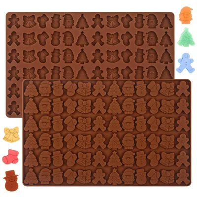 Image de Moules en silicone pour Noël, lot de 2, avec 72 cavités pour chocolat, biscuits et chocolats