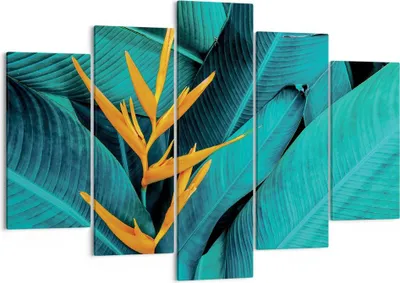 Produktbild von Bild auf Leinwand - Leinwandbild - 5 Teile - Blumen Tropen Blätter - 150x100cm - Wand Bild - Wanddeko - Wandbilder - Leinwanddruck - Bilder - Wanddekoration - Leinwand bilder - EA150x100-5116