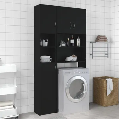 Produktbild von vidaXL Badezimmerschrank Schwarz 32x25,5x190 cm Holzwerkstoff